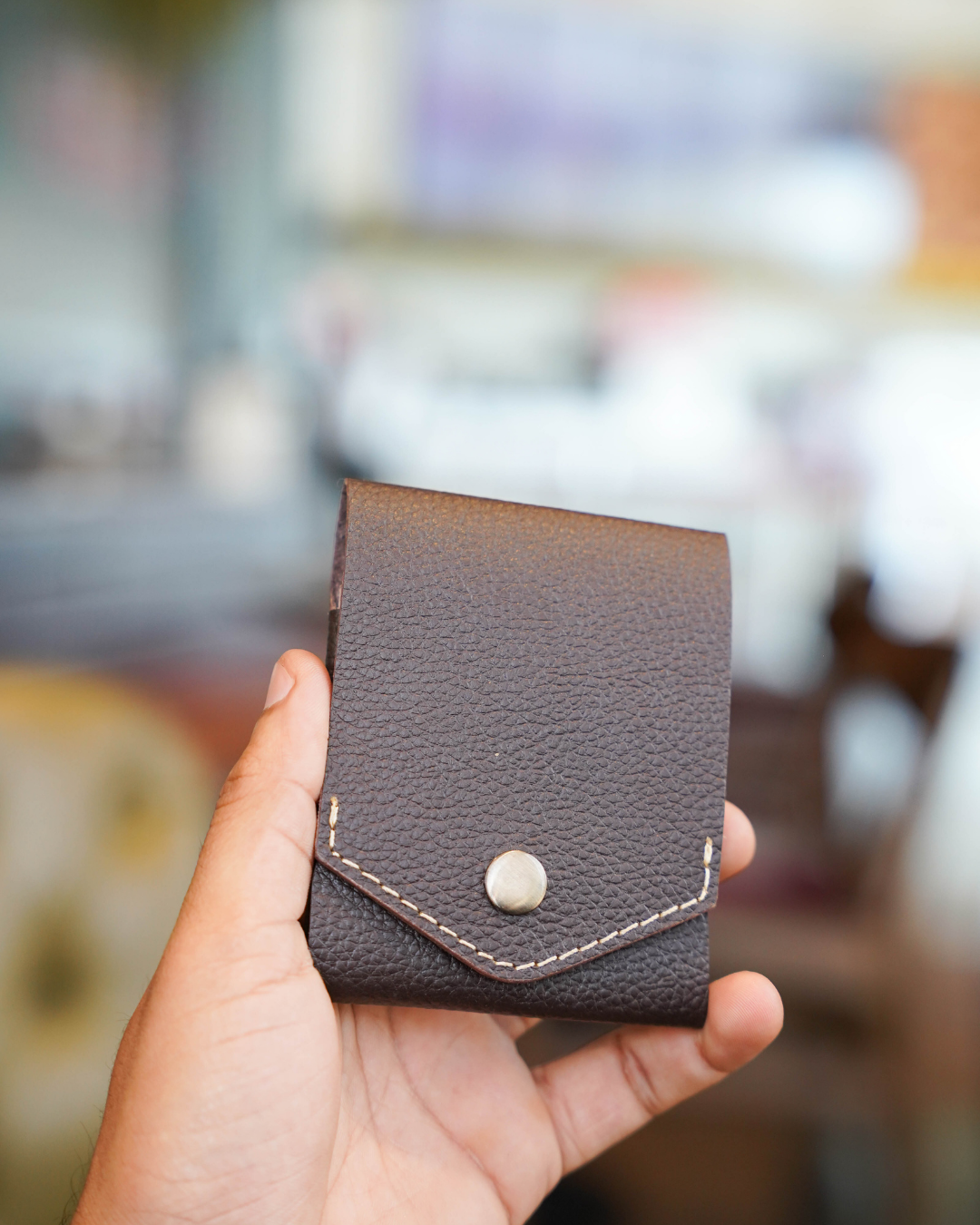 Handcrafted Genuine Dark Brown Leather Wallet with free leather keychain | slim & compact design