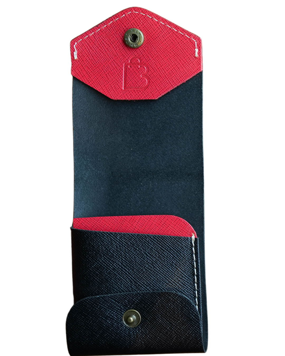 Handcrafted Genuine Black & Red Leather Wallet with free leather keychain | slim & compact design