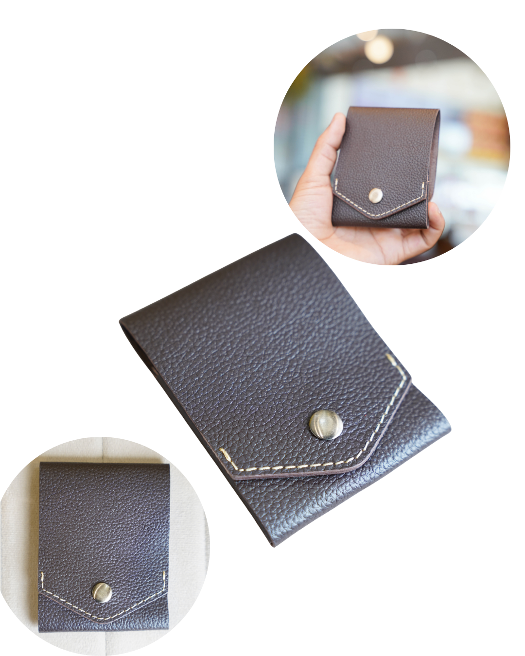 Handcrafted Genuine Dark Brown Leather Wallet with free leather keychain | slim & compact design