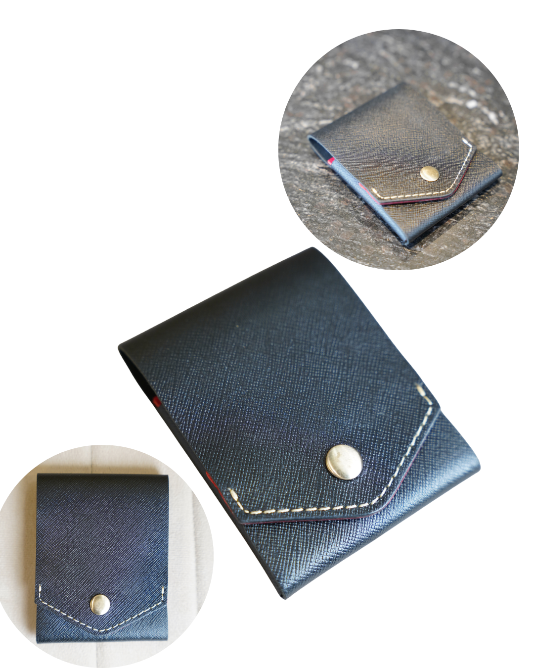 Handcrafted Genuine Black & Red Leather Wallet with free leather keychain | slim & compact design