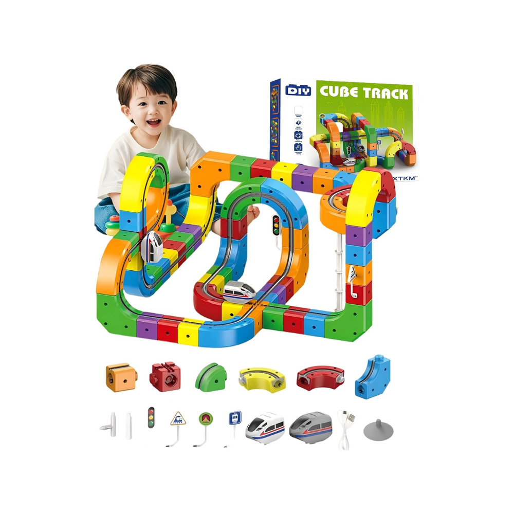 Train Track Fusion Set, Race Track with Cars, Flexible 3D Tracks Car Toys Loop 360°
