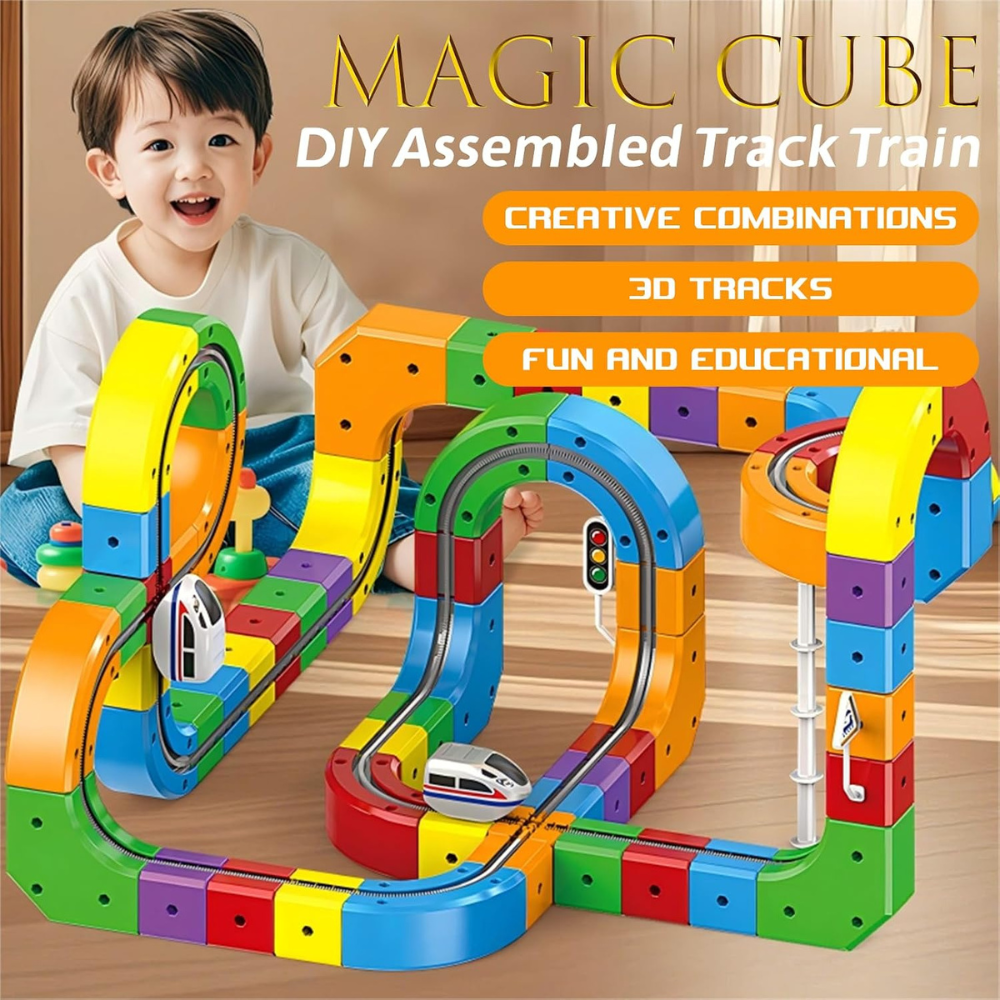 Train Track Fusion Set, Race Track with Cars, Flexible 3D Tracks Car Toys Loop 360°