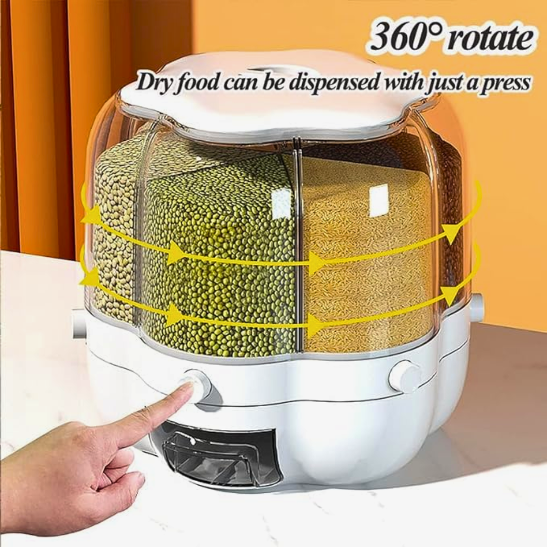 10 to 12 Liter Grain and Rice Storage Container with Measuring Cup & Lid – 360° Rotating Dispenser