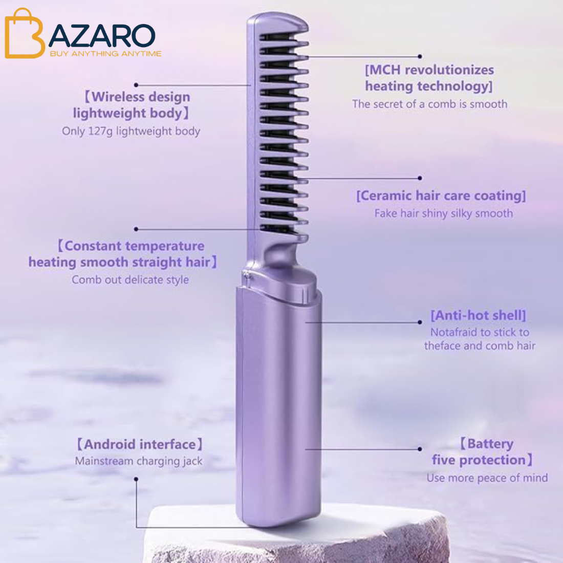 Mobile Heat Comb Cordless Hair Straightener Brush