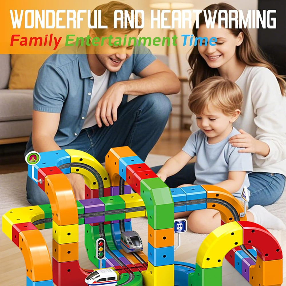 Train Track Fusion Set, Race Track with Cars, Flexible 3D Tracks Car Toys Loop 360°