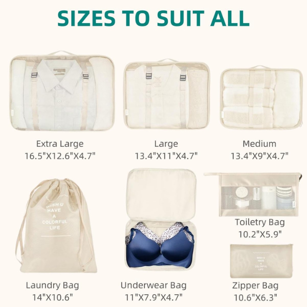 VAGREEZ Travel Luggage Packing Organizers Set with Toiletry Bag