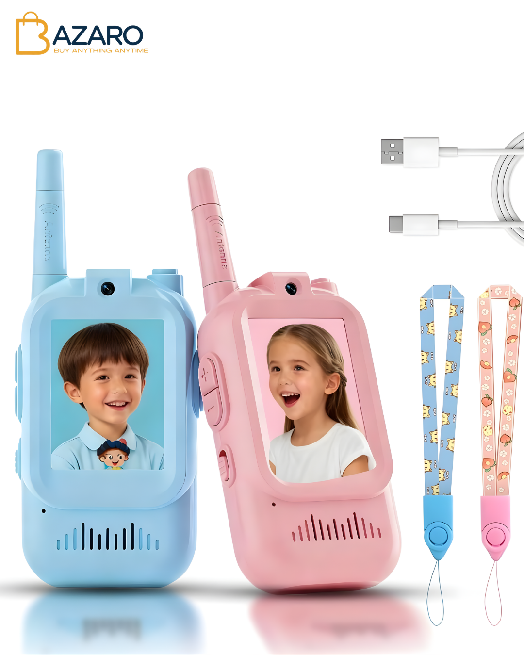 Kids Video Walkie Talkie Toy (pack of 2)(blue and pink) - 2.4G WiFi Rechargeable Handheld Intercom with 2-Inch Screen