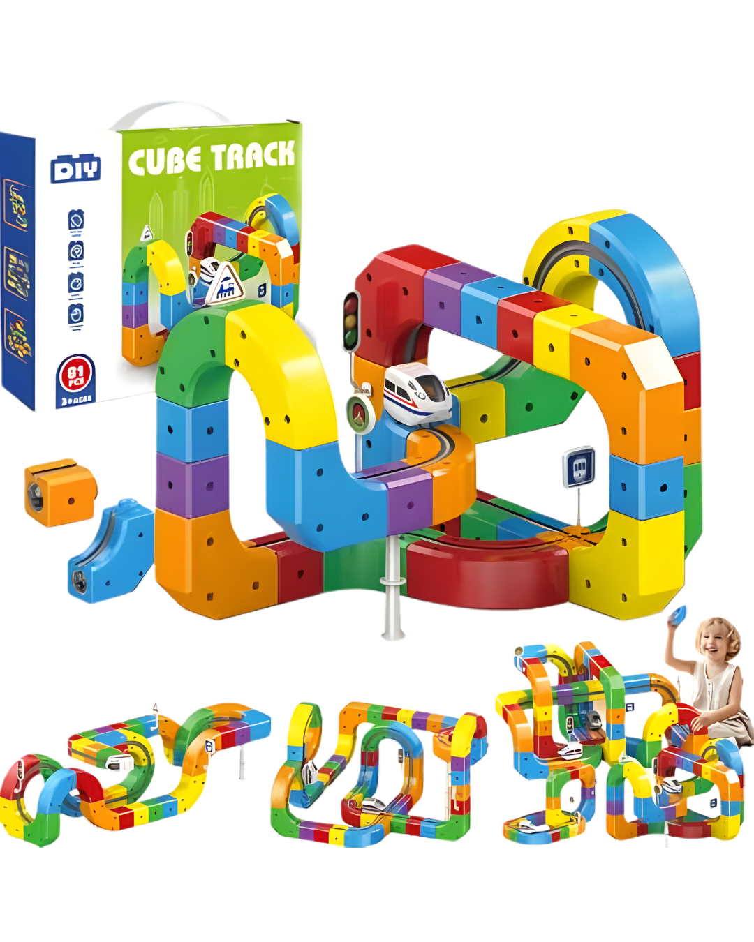 Train Track Fusion Set, Race Track with Cars, Flexible 3D Tracks Car Toys Loop 360°