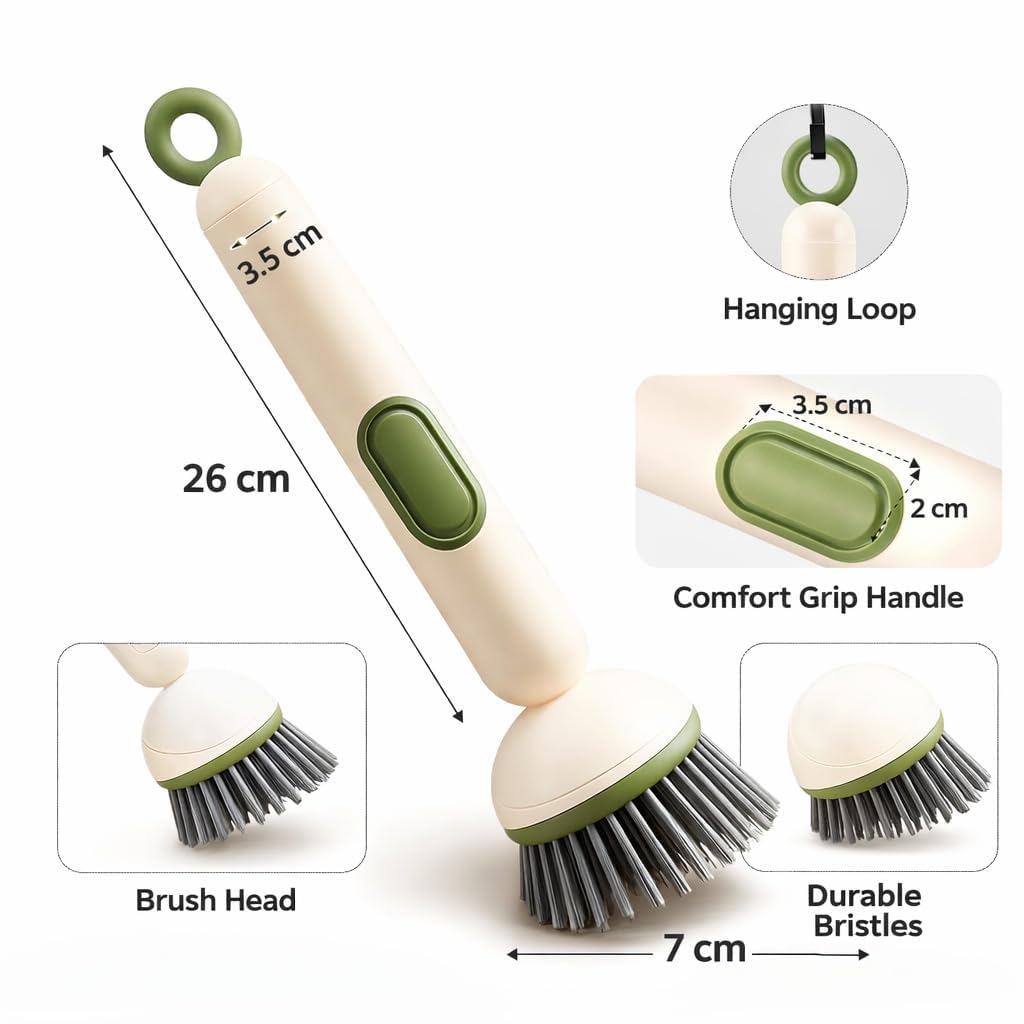 Dish Cleaning Brush with Soap Dispenser | Kitchen Scrubber with Ergonomic Handle