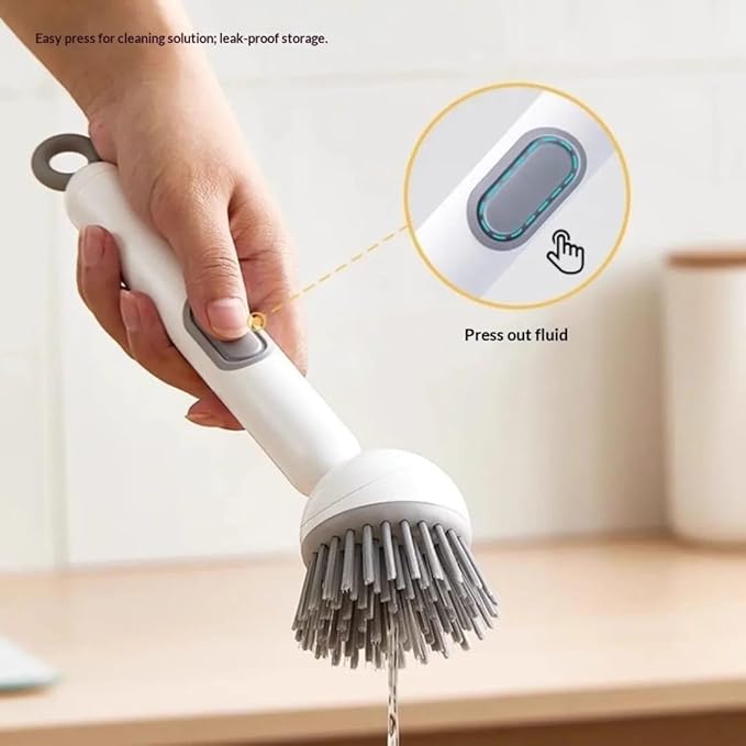Dish Cleaning Brush with Soap Dispenser | Kitchen Scrubber with Ergonomic Handle