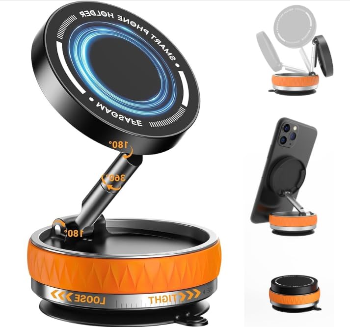 Magnetic Car Phone Holder,360°Adjustable Dashboard Mount with Mounting Pad, Compatible with All Mobile Phones Holder