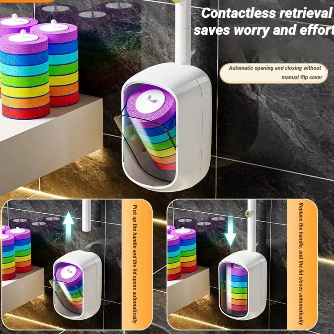 JOYBOS Hands-Free Disposable Toilet Brush with (14 pieces of disposable brush) Holder Set One-Touch Wall Mounted
