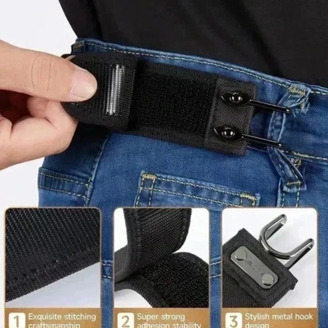 2PCS Tactical Metal Hook Elastic Belt, Adjustable Side Tactical Belt, Jeans Pants 1.5 Inches Wide and Easy To Use
