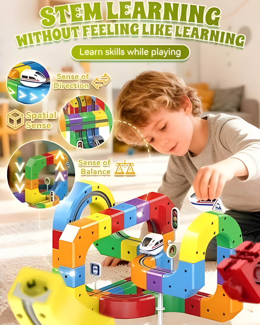 Train Track Fusion Set, Race Track with Cars, Flexible 3D Tracks Car Toys Loop 360°