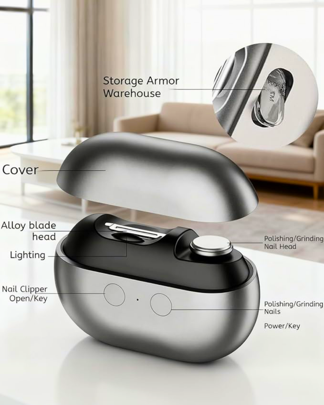 Funito Electric Nail Clipper, Electric Toenail Clippers for Seniors&Women, Automanitc 3-in-1Nail Clippers Multi Function with LED Light & Storage Box.