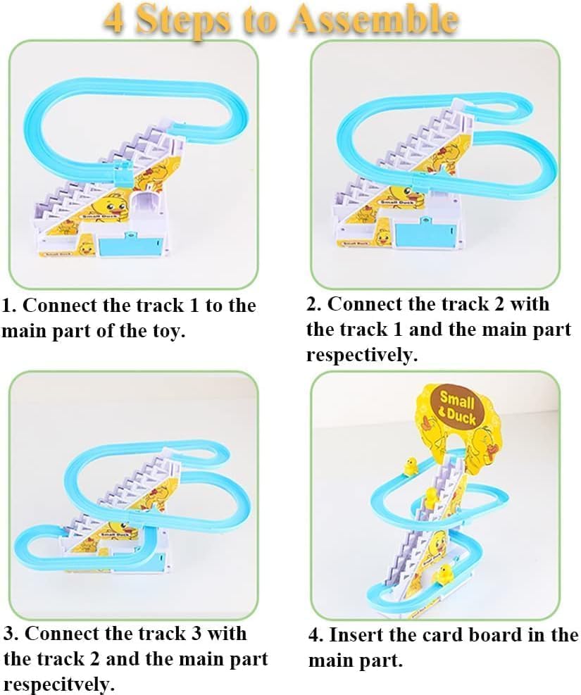 Duck Track Toys for Kids - Ducks Chasing Race Track Game Set - Small Ducks Stair Climbing Toys for Kids, Escalator Toy with Lights and Music - 3 Duck Included (Duck Track)