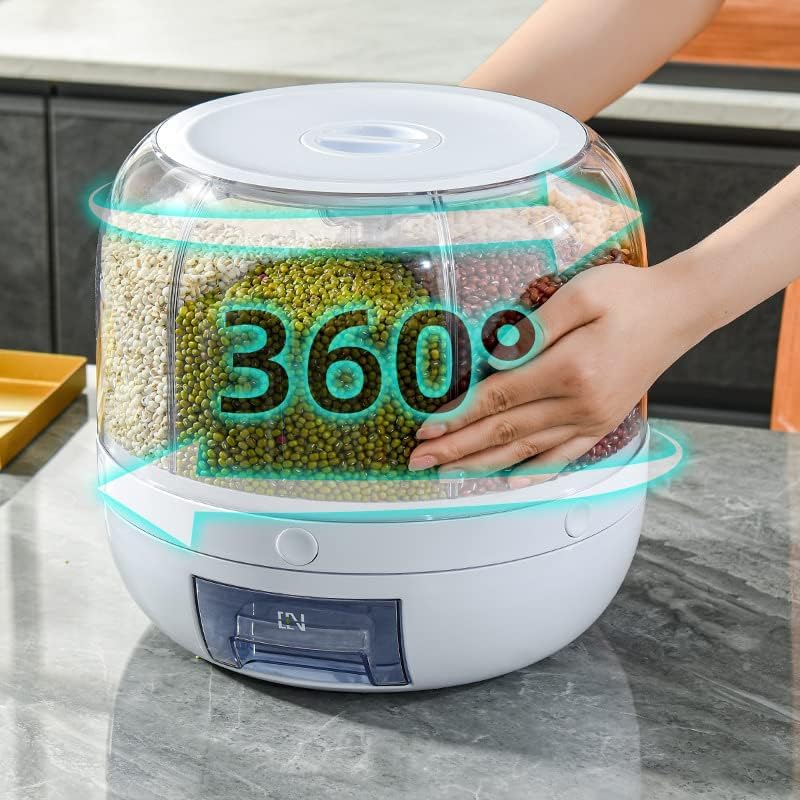 6 Grid Food Storage Dispenser Rice & Grain Storage Container 360°