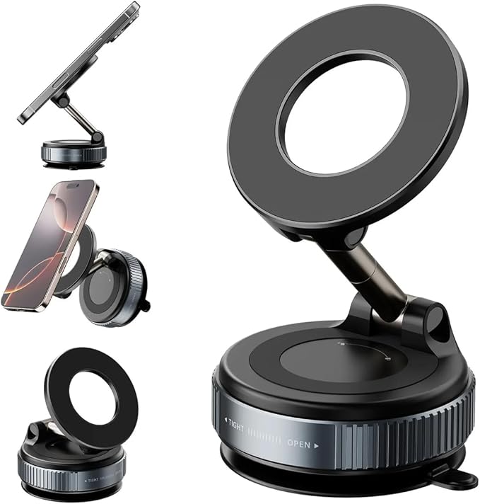 Magnetic Phone Holder with Vacuum Suction 360 Degree Easy Rotation | Powerful Vacuum Suction