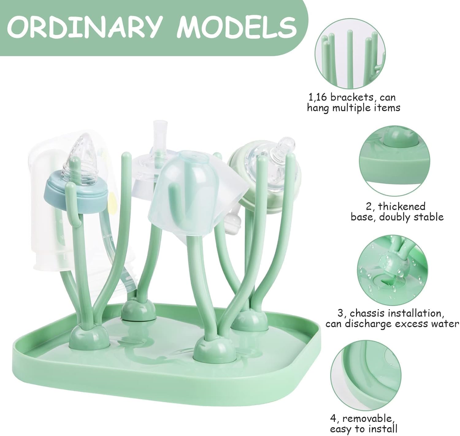 Baby Bottle Drying Rack With Detachable Drip Tray
