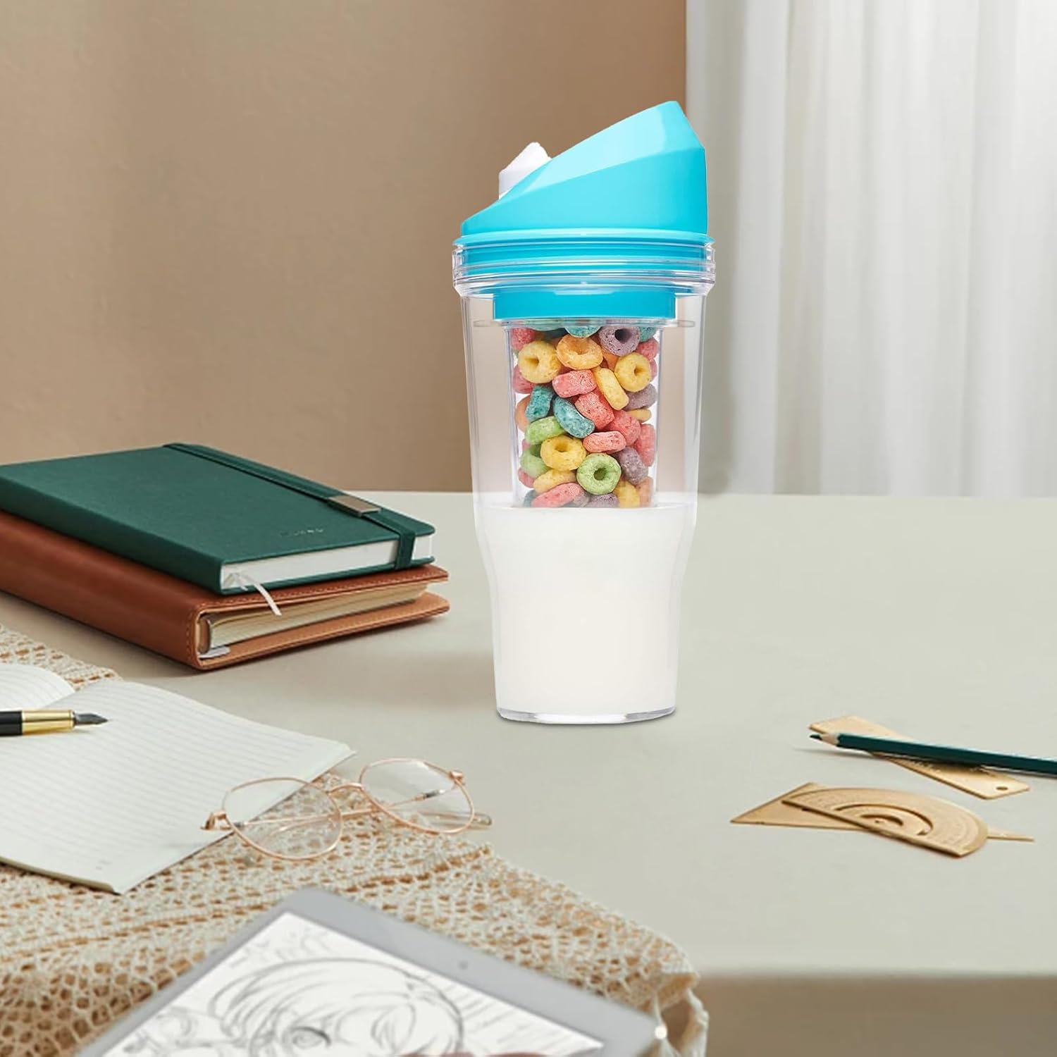 Milk and Cereal Cup | Cereal and Milk Drink Cup - Leak Proof Reusable Tumbler for Storage Breakfast Oats Snack Lunch Fruit