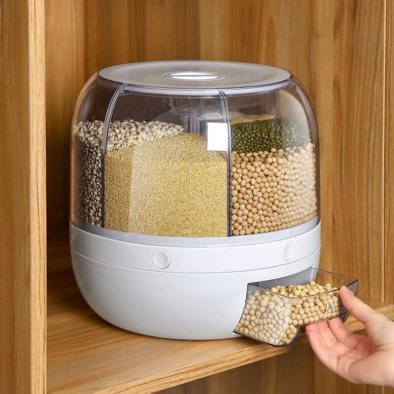 BIG 6 Grid Food Storage Dispenser 12L Rice & Grain Storage Container 360°