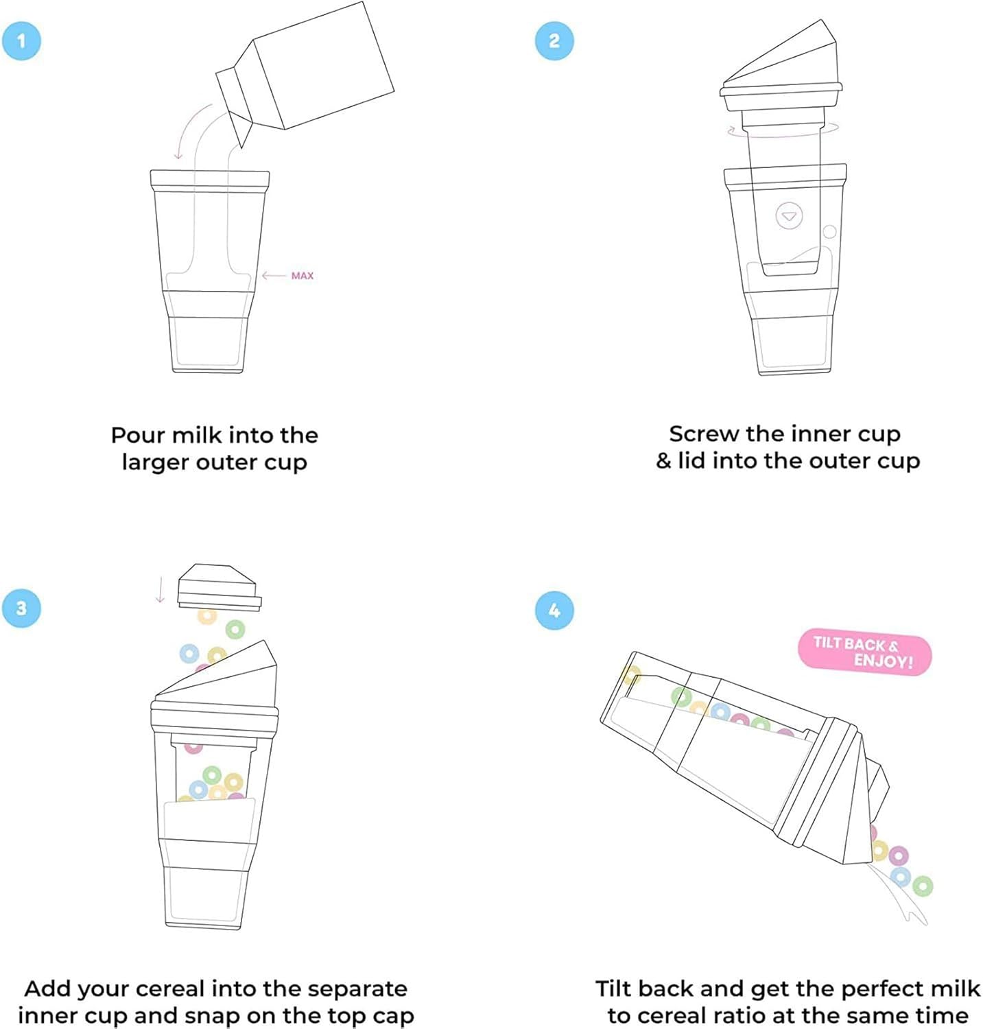 Milk and Cereal Cup | Cereal and Milk Drink Cup - Leak Proof Reusable Tumbler for Storage Breakfast Oats Snack Lunch Fruit