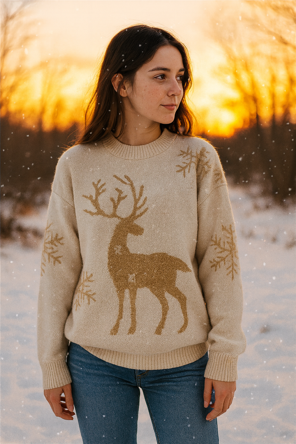 Christmas Sweaters for Women Pullover Casual Knitted Sweater Reindeer Snowflake Santa Print Xmas Sweater Jumper Tops