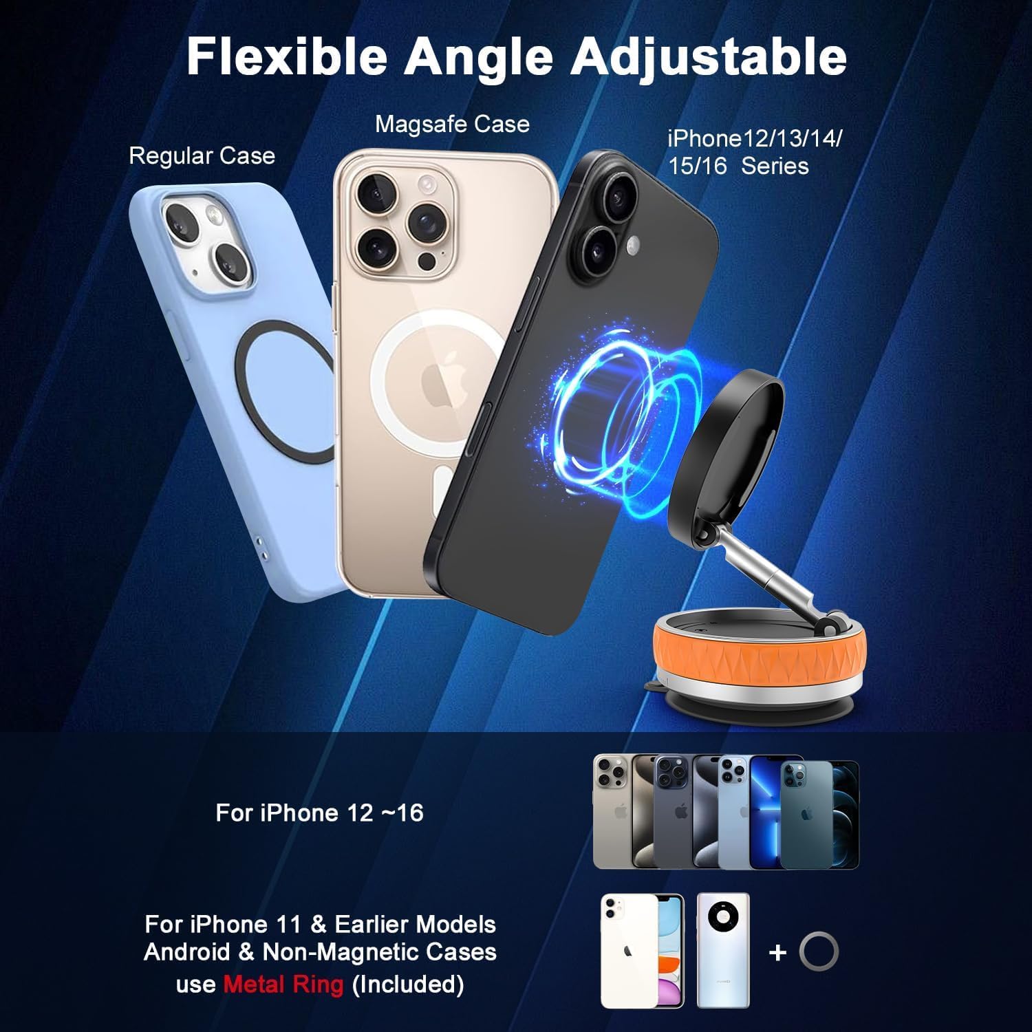 Magnetic Car Phone Holder,360°Adjustable Dashboard Mount with Mounting Pad