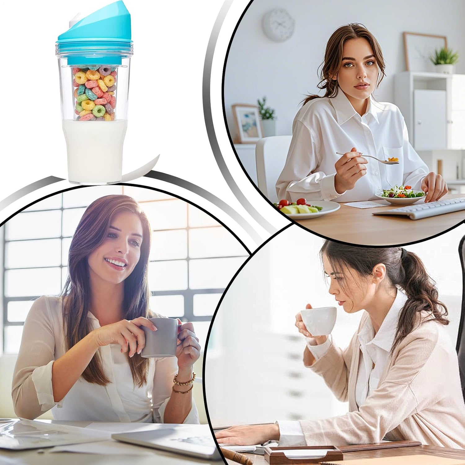 Milk and Cereal Cup | Cereal and Milk Drink Cup - Leak Proof Reusable Tumbler for Storage Breakfast Oats Snack Lunch Fruit