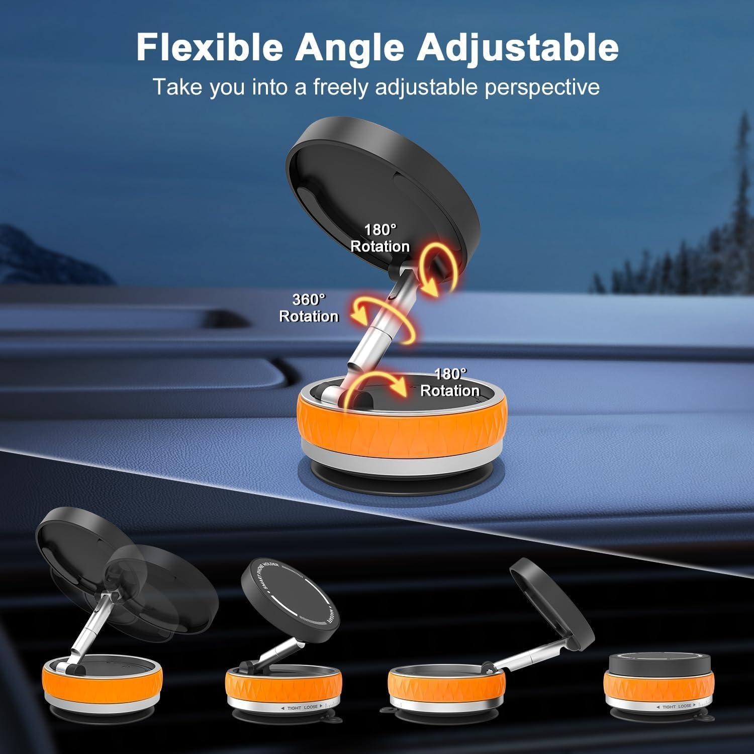 Magnetic Car Phone Holder,360°Adjustable Dashboard Mount with Mounting Pad