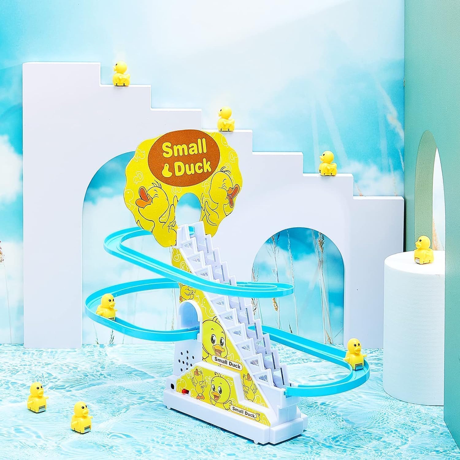 Duck Track Toys for Kids - Ducks Chasing Race Track Game Set - Small Ducks Stair Climbing Toys for Kids, Escalator Toy with Lights and Music - 3 Duck Included (Duck Track)
