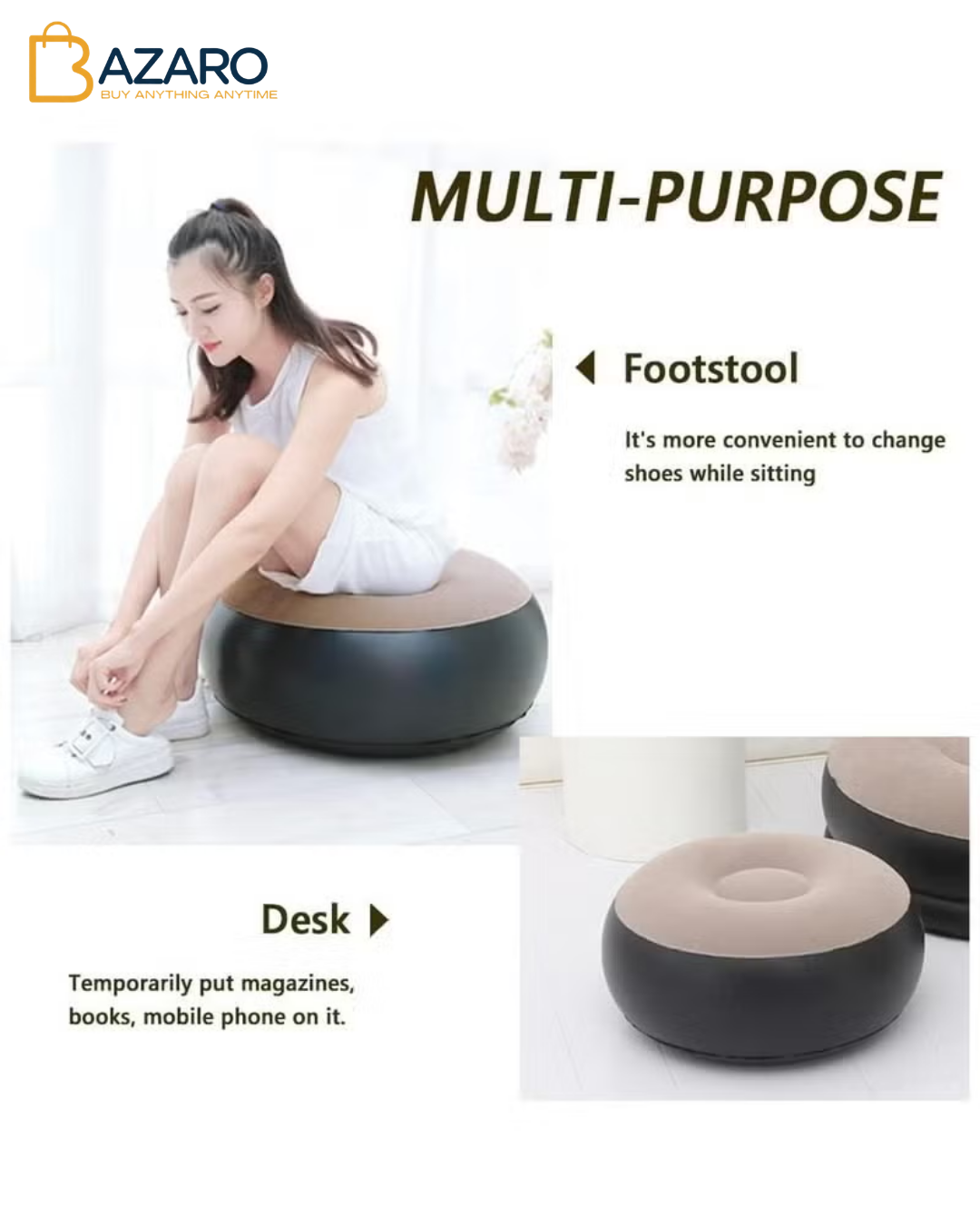 Tobi Air Sofa (TB-3003) | Inflatable Lounger Set, 2-in-1 Sofa Chair with Footstool