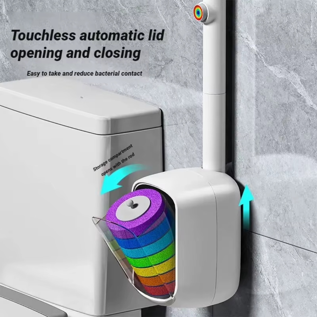 JOYBOS Hands-Free Disposable Toilet Brush with (14 pieces of disposable brush) Holder Set One-Touch Wall Mounted With Wand Refills Bathroom Toilet Cleaner Brushes