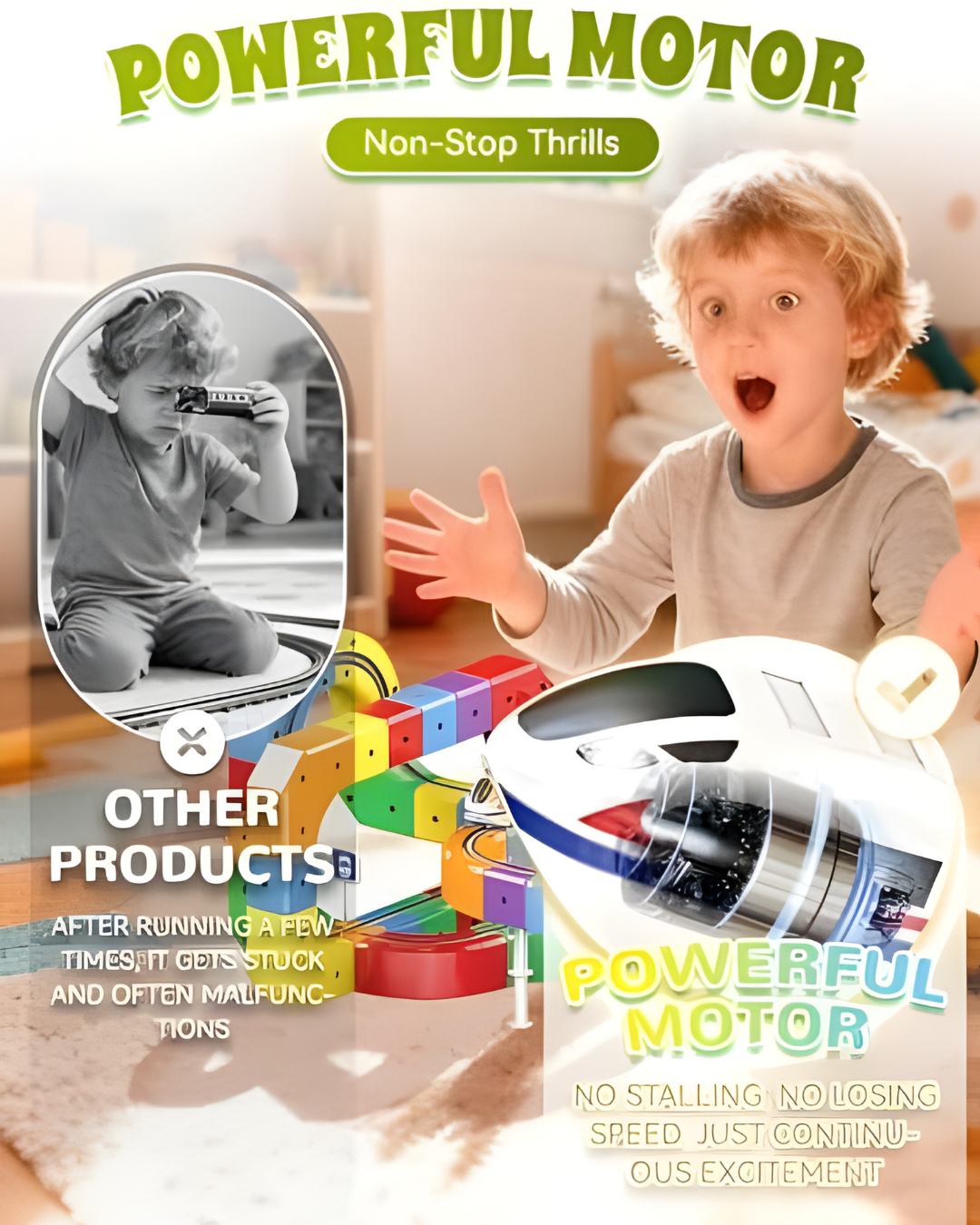 Train Track Fusion Set, Race Track with Cars, Flexible 3D Tracks Car Toys Loop 360°