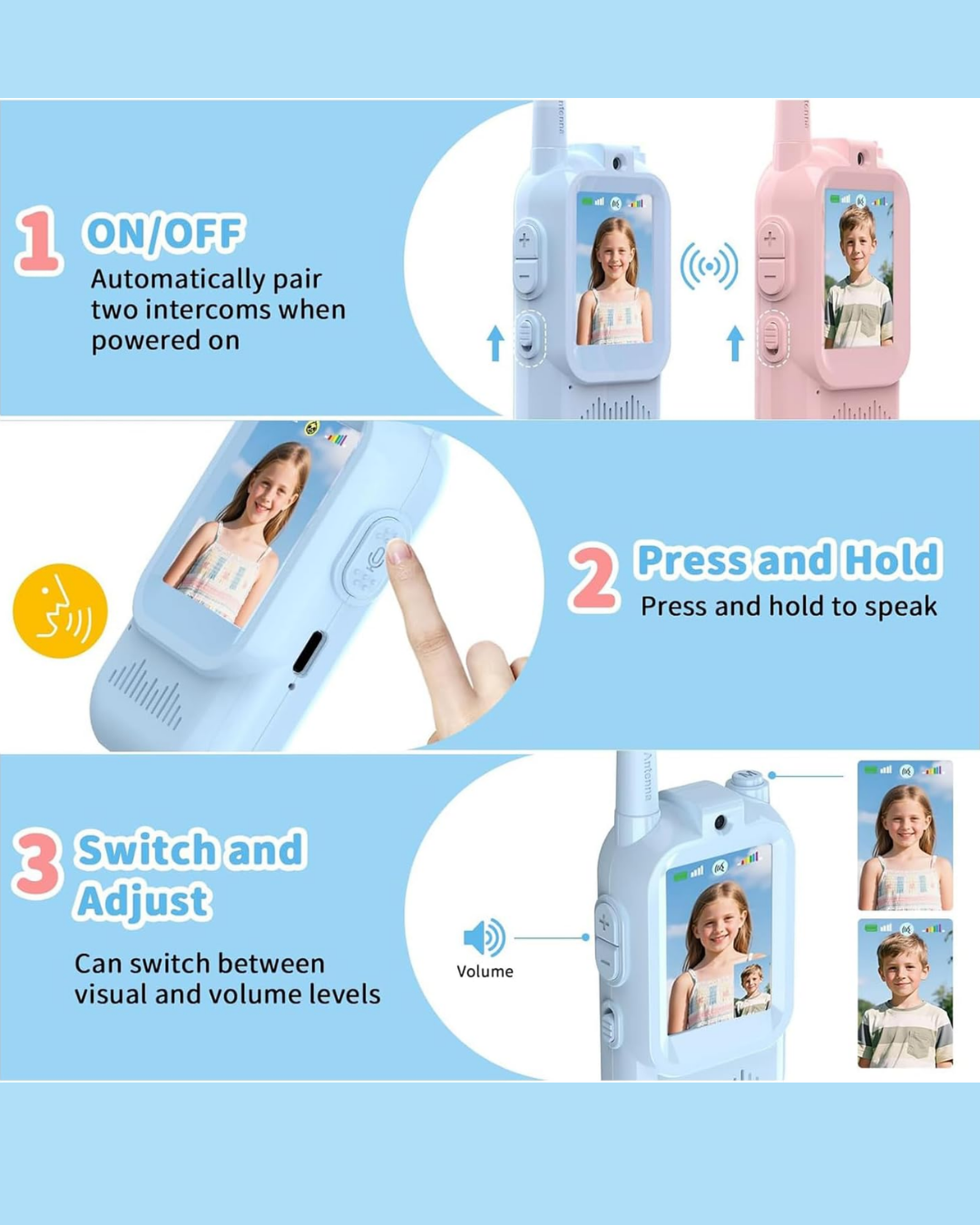 Kids Video Walkie Talkie Toy (pack of 2)(blue and pink) - 2.4G WiFi Rechargeable Handheld Intercom with 2-Inch Screen