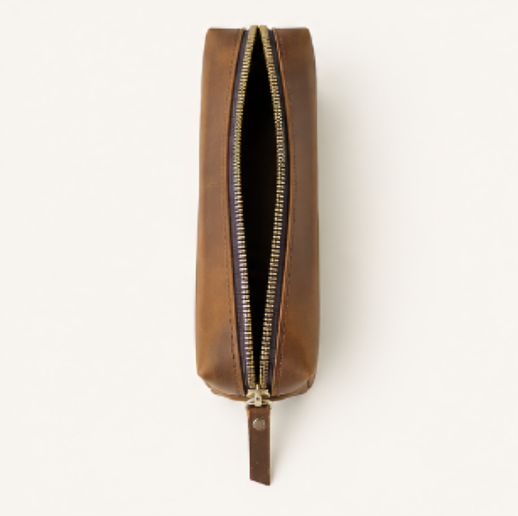 Vintage Leather Pencil Bag Simple Stationery Hoder Pen Case Storage Bag