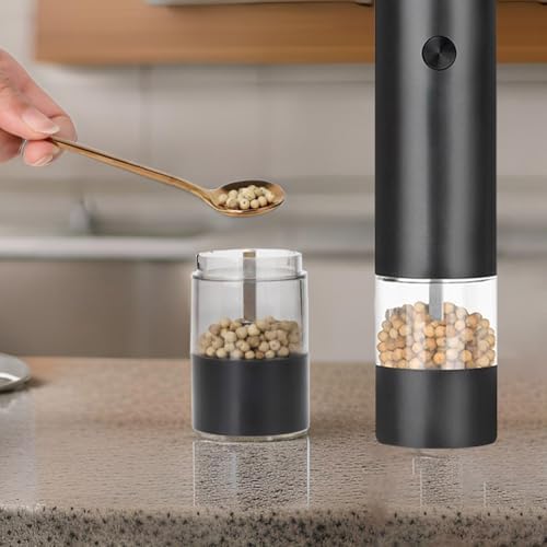 Electric Salt and Pepper Grinder Set Automatic Battery Pepper Mill Shakers Adjustable Coarseness Easy Filling Upgraded Larger Capacity with Led