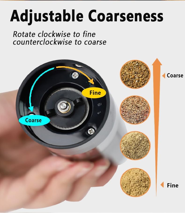 Electric Salt and Pepper Grinder Set Automatic Battery Pepper Mill Shakers Adjustable Coarseness Easy Filling Upgraded Larger Capacity with Led