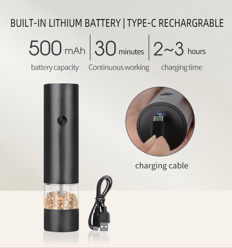 Electric Salt and Pepper Grinder Set Automatic Battery Pepper Mill Shakers Adjustable Coarseness Easy Filling Upgraded Larger Capacity with Led