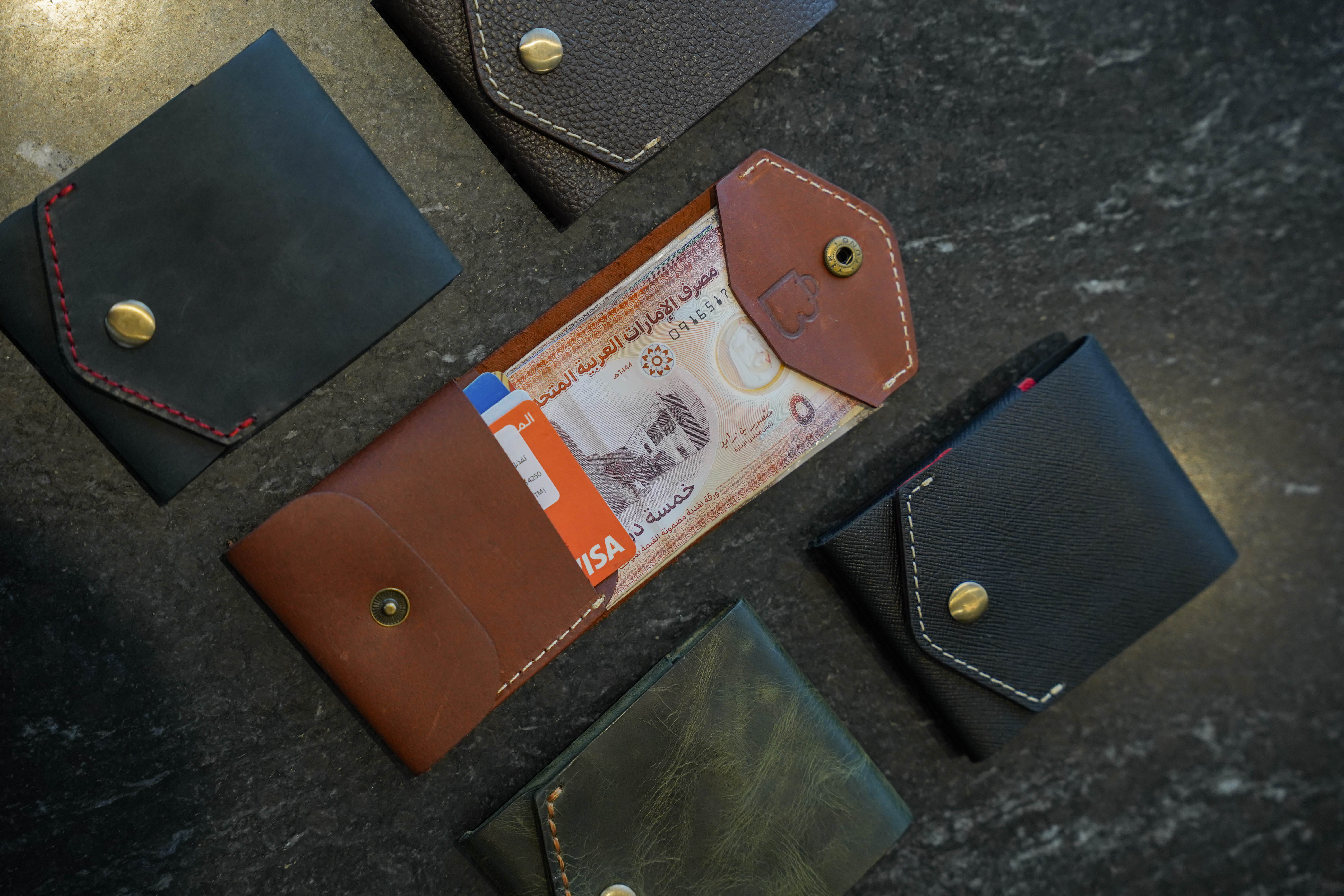Handcrafted Genuine Matte Black Leather Wallet with free leather keychain | slim & compact design