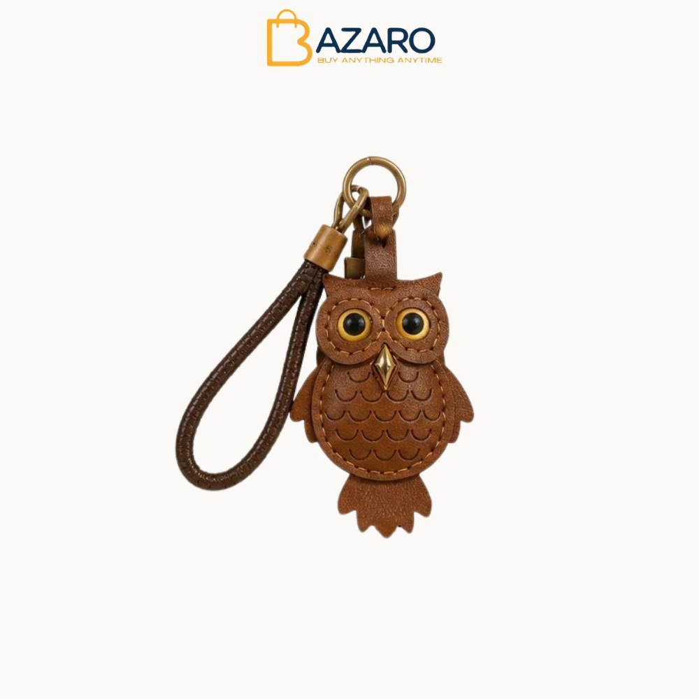 Handmade Brown Owl Leather Keychain – Cute Owl Bag Charm & Stylish Key Ring