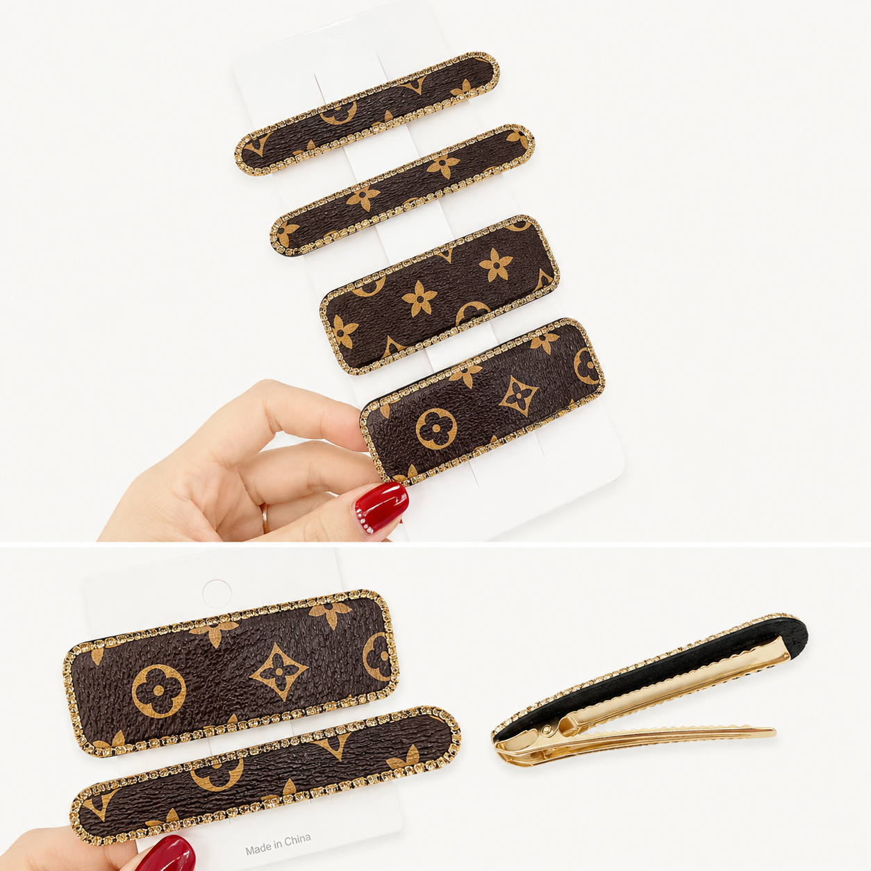 Luxury Brown Hair Barrettes – Monogram Design