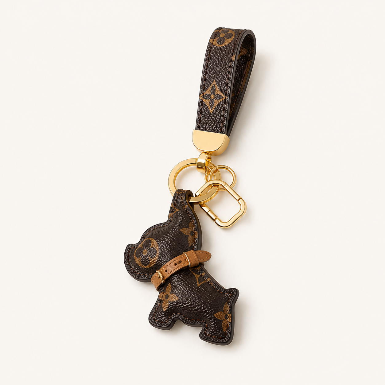 Monogram Floral French Bulldog Leather Bag Charm & Keychain