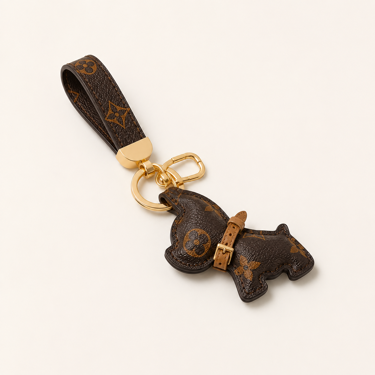 Monogram Floral French Bulldog Leather Bag Charm & Keychain
