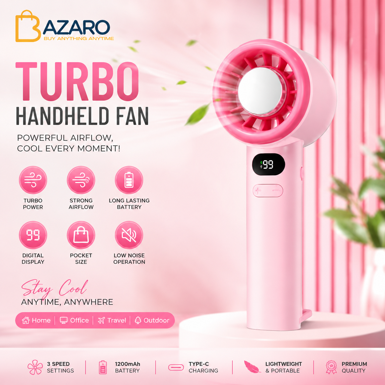 Ultra-Quiet Mini Handheld Fan with Smart LED Speed Indicator
