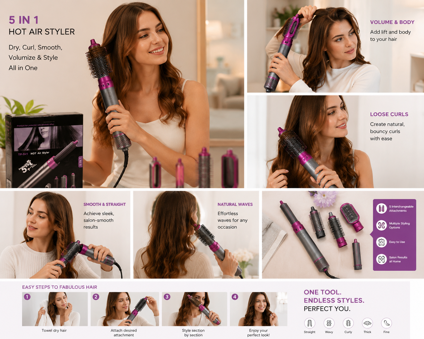 5-in-1 Professional Hot Air Styler & Hair Dryer Set