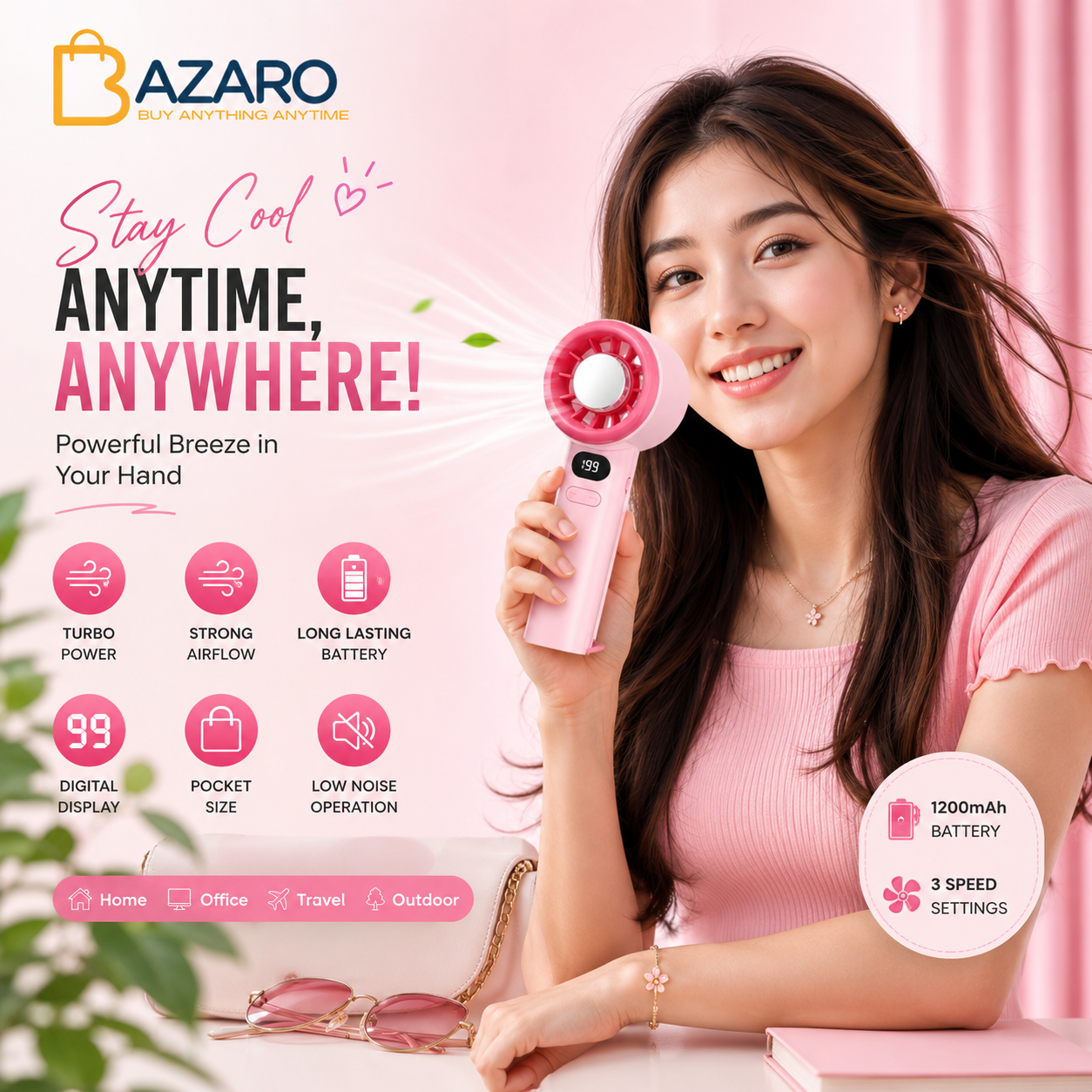 Ultra-Quiet Mini Handheld Fan with Smart LED Speed Indicator