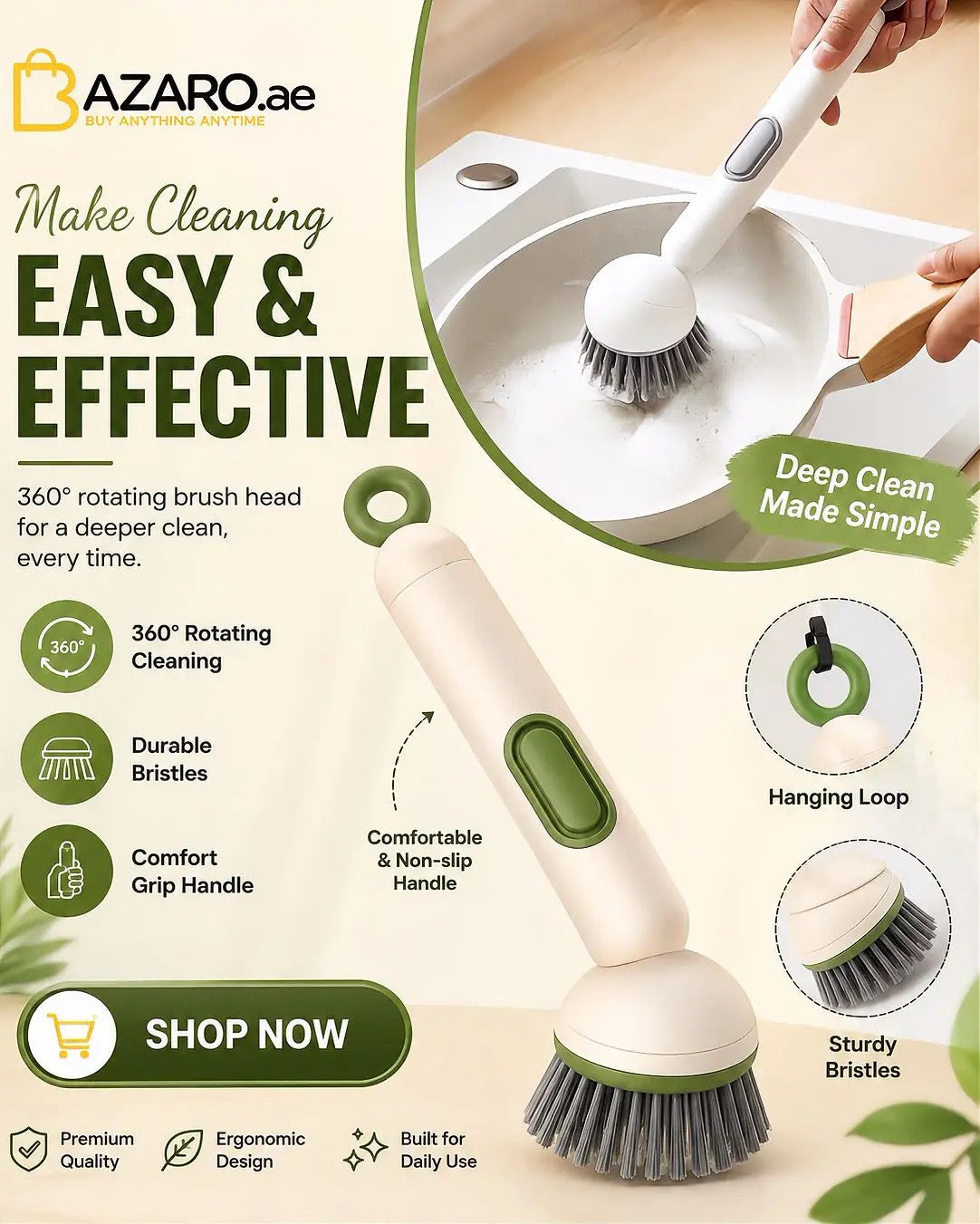 Dish Cleaning Brush (pack of 2)with Soap Dispenser | Kitchen Scrubber with Ergonomic Handle