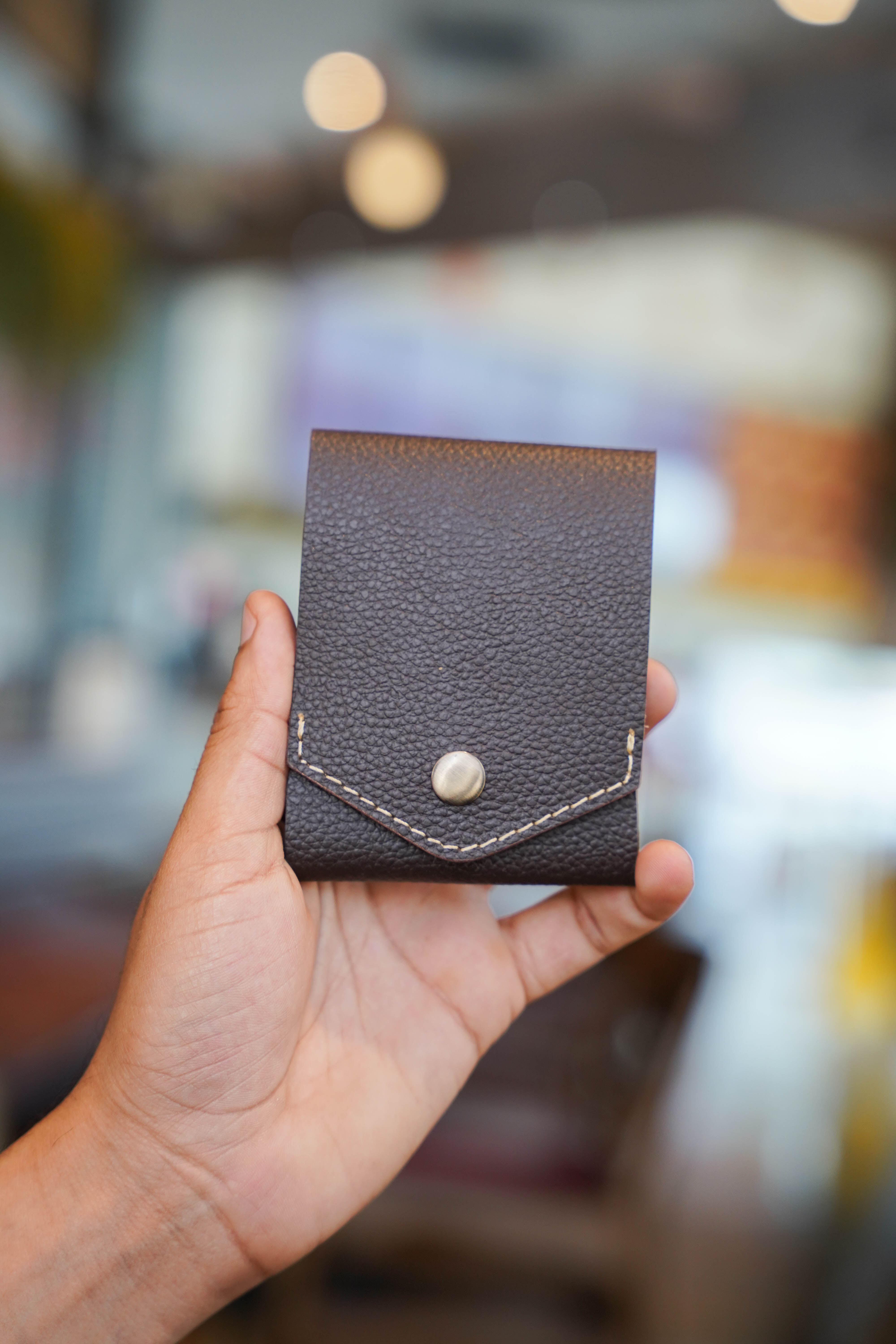Handcrafted Genuine Dark Brown Leather Wallet with free leather keychain | slim & compact design