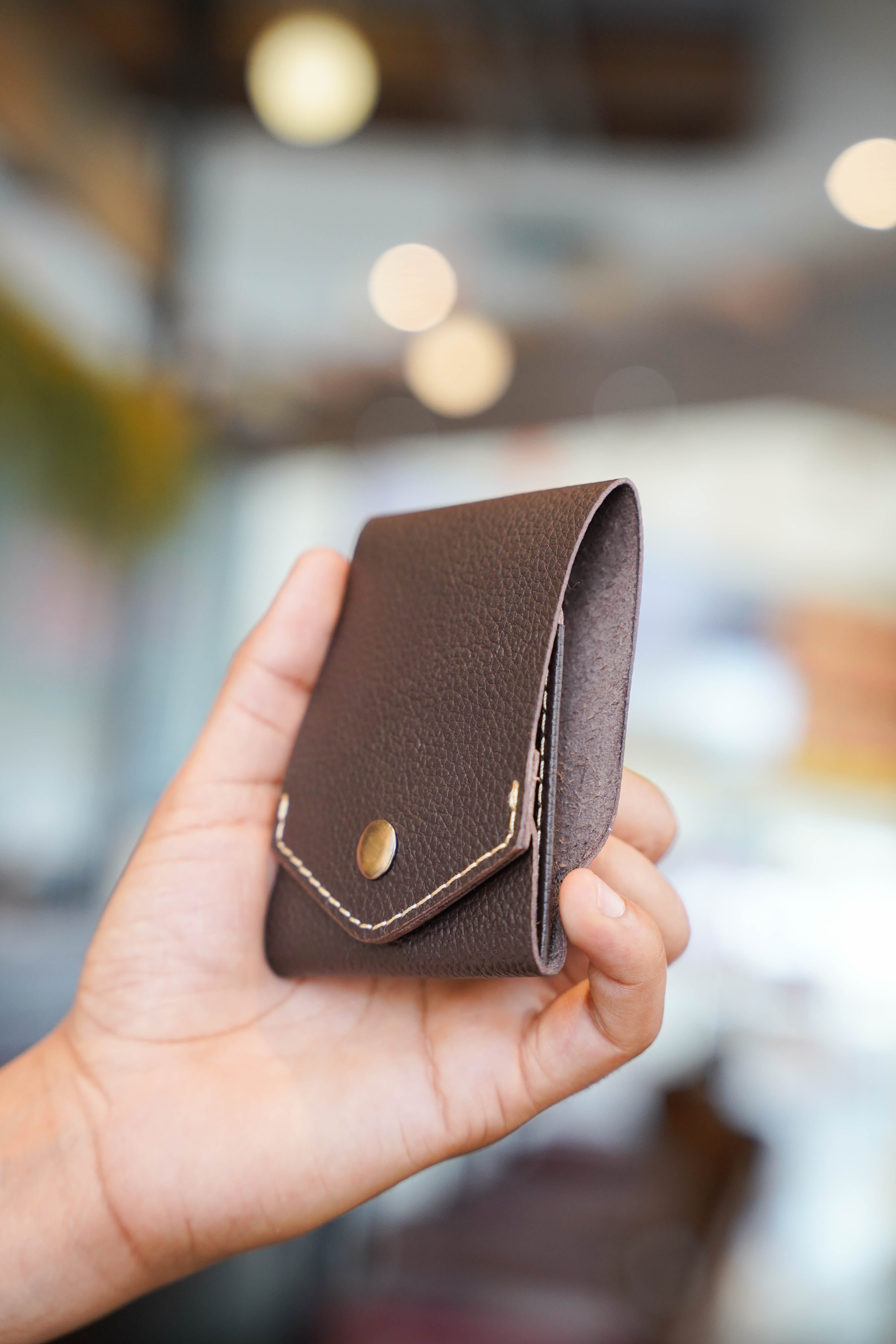 Handcrafted Genuine Dark Brown Leather Wallet with free leather keychain | slim & compact design